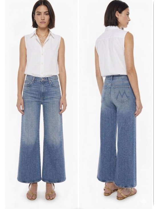 MOTHER Denim - High-Rise Wide Leg Jeans in Medium Blue - Women